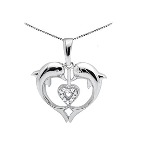 Cadeau personnalisé en argent sterling S925 à motif de double dauphin avec pendentif rond en forme de cœur en moissanite pour femmes - Product Image 2