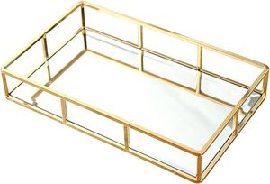 Plateau élégant en métal de qualité supérieure et en verre miroir avec un design vintage classique, parfait pour les décorations et les cadeaux de mariage luxueux - Product Image 4