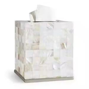 White <b>Mother</b> of Pearl Tissue Box Napkin Holder Table Top Decorative Napkin Holder Handmade Cleaning Accessory - Product Image 1