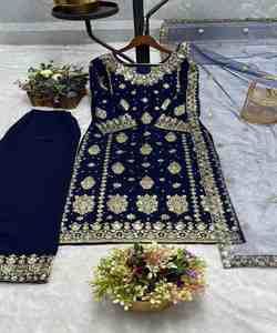 Printed Chinon Top with Heavy Sequence Sharara and Dupatta Ethnic Party Wear <b>Set</b> at Low Price, Most <b>Picked</b> Style - Product Image 2