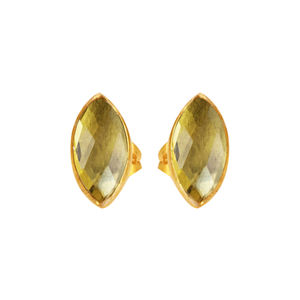 Unisex 925 Sterling Silver Marquise Shape Stud <b>Earrings</b> <b>Citrine</b> Gemstone Bezel Gold Plated Vermeil Fine Jewelry Party Engagement - Product Image 1