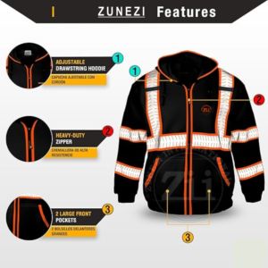 เสื้อกันหนาวมีฮู้ดแบบสวมหัว, เสื้อกันหนาวโพลีเอสเตอร์100% Hi VIS ANSI Class 2กันน้ำสารหน่วงไฟสะท้อนแสงสำหรับผู้ชายชุดทำงาน - Product Image 6