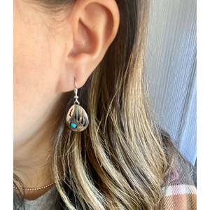 Navajo Handmade Bear Claw <b>Dangle</b> <b>Earrings</b> with Kingman Turquoise & Sterling <b>Silver</b> Drop Animal Shape Pattern - Product Image 2