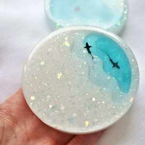 Ocean inspired resin coasters with golden highlights handmade epoxy mats ideal for coastal homes table decor and <b>gifts</b> - Product Image 6