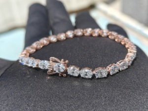 Bracelet de tennis en or massif 14 carats de 2mm avec diamant de laboratoire ovale à 4 griffes Bracelet en diamant véritable Beau bracelet en diamant en or rose - Product Image 6