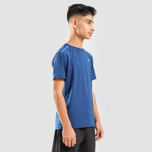 T-shirt moderne pour jeunes, 100 % polyester, bleu marine, tissu tricoté épais, coton de qualité supérieure, options d'impression disponibles - Product Image 3