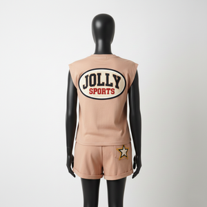 <b>Women</b> Sleeveless <b>T</b> <b>Shirt</b> <b>And</b> <b>Shorts</b> <b>Set</b> Premium 240 GSM Cotton Elastane Soft Touch Embroidered Logo <b>Set</b> 100% Cotton <b>Women's</b> <b>Sets</b> - Product Image 2