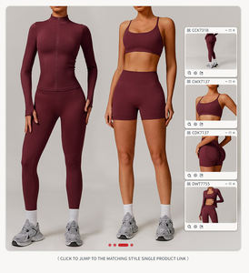 เลกกิ้งไร้รอยต่อเอวสูงสำหรับผู้หญิงและสปอร์ตบราแขนยาวชุดเล่นโยคะออกกำลังกายยิม3ชิ้น - Product Image 2