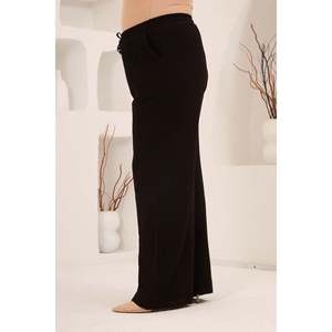 Women's Plus Size <b>Linen</b> <b>Trousers</b>, <b>Wide</b> <b>Leg</b>, Elastic Waistband, Black - Product Image 2