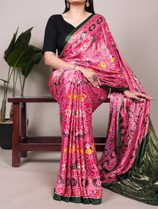 Sari en soie Gaji en gros avec blouse Inde Tissus en soie douce Adultes Vêtements de fête Mariage Vêtements indiens pakistanais unisexes - Product Image 5