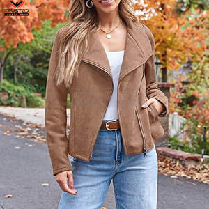 Chaqueta de cuero de mujer de Material de cuero de manga larga transpirable con estampado de logotipo personalizado de alta calidad profesional - Product Image 3