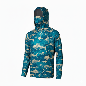 Chemise de pêche à manches longues grise pour homme avec imprimé poisson, protection anti-UV UPF 50, pull à capuche - Product Image 4