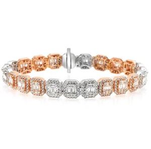 Bracelet en or blanc 14 carats à deux tons avec baguettes et bracelet de charme luxueux en moissanite - Product Image 1