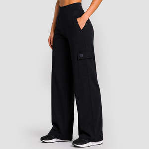 Pantalon oversize noir respirant taille haute à jambes larges pour femme Pro Pulse avec technique froissée style décontracté - Product Image 1