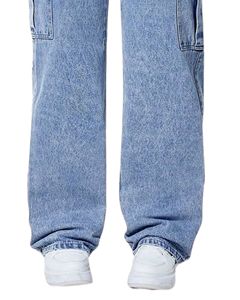 Pantalones Vaqueros Cargo de Pierna Ancha Azul Claro para Mujer, Pantalones de Mezclilla de Cintura Alta con Bolsillos Laterales, Ropa Casual de Calle, Suministro del Fabricante, OEM - Product Image 6