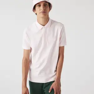 Custom Embroidered Logo Regular Fit 100% Baby Pink Stretch Cotton Pique Polo Shirt with Concealed Button Placket and Rib