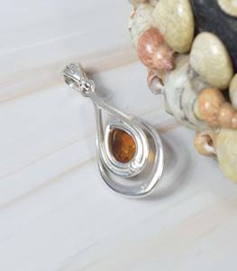 Alta calidad sólido 925 plata esterlina Natural ámbar Báltico piedra preciosa lágrima bisel ajuste colgante tendencia joyería fina - Product Image 3