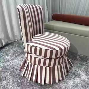 Fauteuil de salon vintage français en tissu à dossier rond, fauteuil d'appoint rembourré, chaises longues - Product Image 2