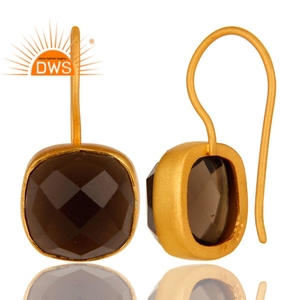 Pendientes Colgantes Hechos a Mano de Plata de Ley con Baño de Oro de 18K y Cuarzo Ahumado Natural, Fabricante de Joyería Fina - Product Image 3