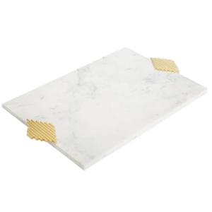 Venta directa de fábrica Base de mármol blanco Bandeja de servicio de madera con asas de metal Tamaños 16x11 pulgadas para ocasiones en el hogar y la comida - Product Image 1