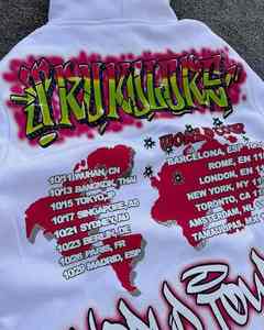 Impreso de gran tamaño en blanco 370 gramos algodón pesado canguro bolsillo pulóver Unisex hombres sudaderas con capucha personalizadas fabricantes - Product Image 3