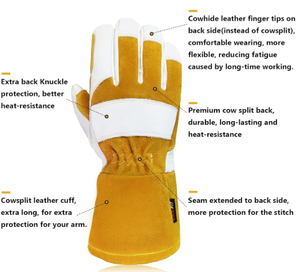 Gants de soudage en cuir de chèvre durable, paume de hockey, ajustement doux, dextérité accrue, construction, protection des mains à usage général - Product Image 2