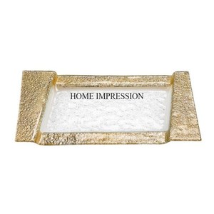 Ensemble de 2 fournitures de plateau de service de luxe de forme carrée en métal plaqué or robuste avec des poignées de créateur fantaisie uniques pour une meilleure prise en main - Product Image 5