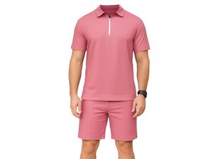Polo zippé pour homme avec short, tenue d'été décontractée, confortable et élégante pour homme - Product Image 3