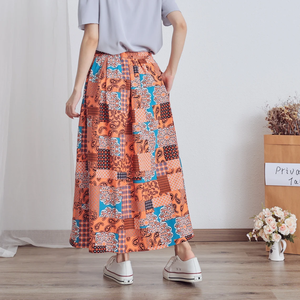 Verano A-Line plisado cintura elástica Maxi falda 100% algodón Casual acampanado suelto diseño impreso - Product Image 2