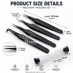 Kit de pinces à cils premium 4 en 1, noir, droites, courbées, pour extensions de cils, ensemble d'outils - Product Image 5