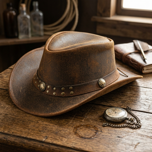 Sombrero Vaquero de Cuero Marrón Vintage de Ala Ancha para Adultos Unisex, Uso en Exteriores para las Cuatro Estaciones, Anwar Enterprises AL-7001 - Product Image 1