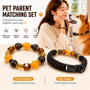 Set Collare per Animali Domestici Personalizzato e Braccialetto Coordinato per Genitori, Collare per <span class=keywords><strong>Cani</strong></span> Intrecciato Regolabile con Perline alla Moda, Braccialetto per Proprietari di Animali - Product Image 1