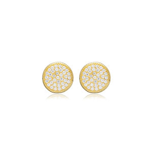 Pendientes de Botón Redondos con Circonita Cúbica, Elegantes y Minimalistas, Hechos a Mano en Turquía, Chapados en Oro, Plata de Ley 925, Joyería para Fiestas, Venta al por Mayor - Product Image 1