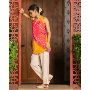 Ensemble Kurta Bandhej jaune Rani pour femmes - Product Image 5