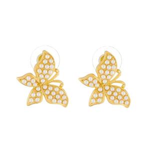 Boucles d'oreilles Kriaa plaqué or papillon Design perle 1310043 - Product Image 1