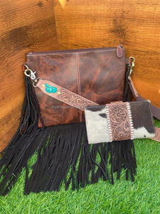 Nueva llegada Exclusivo hecho a mano occidental Tooled bolso de cuero de vaca y piel de embrague Combo conjuntos elegante bolso de noche para las mujeres - Product Image 5