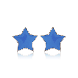 Trendy <b>Blue</b> Enamel Star <b>Stud</b> <b>Earrings</b> Turkish Handmade Wholesale 925 Sterling Silver Jewelry Fine Woman Jewellery - Product Image 1