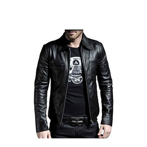 Chaqueta de cuero de motorista negra para hombre económica con bolsillo de armería oculto y cuello alto para chaqueta de motociclismo para hombre - Product Image 1