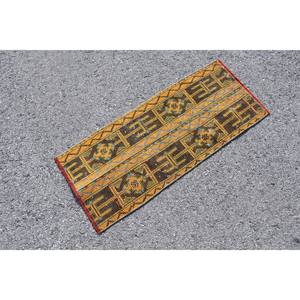 Tapis en laine turque classique Vintage 1.5x3.6ft traditionnel jaune marron tissage plat Patchwork Design Latex Rectangle pour couloir - Product Image 3