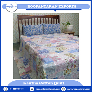 Best Quality Direct Factory <b>Indian</b> Hand Block Printed Cotton Patchwork Queen Size Kantha <b>Quilt</b> Sale at Low Price - Product Image 4
