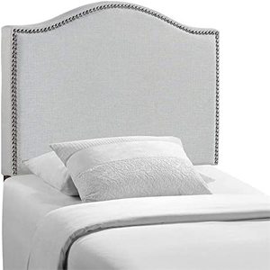 TRIHO HB-008 Linen Fabric Upholstered Twin Headboard with Nailhead Trim and Curved Shape in Ivory - Product Image 5