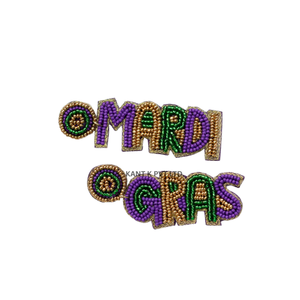 Pendientes de Fiesta con Cuentas de Mardi Gras, Pendientes Largos Coloridos Hechos a Mano para Mujer - Product Image 1