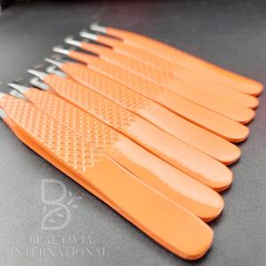 Juego de pinzas para extensión de pestañas de acero inoxidable con agarre de diamante naranja de alta calidad, hecho a mano, puntiagudo, probado a mano, venta al por mayor, privado - Product Image 6