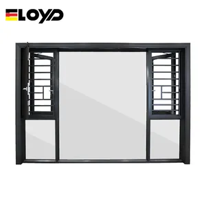 Современная термальная Система дверных окон Eloyd, двойное стекло, серое алюминиевое створчатое окно с противомоскитной сеткой