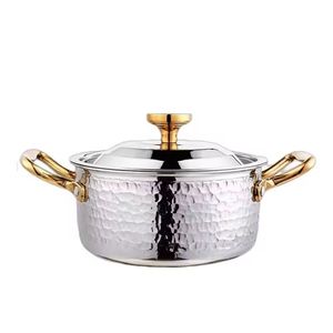 Olla de metal con acabado chapado en oro con tapa, hecha a mano cazuela de acero inoxidable, comida, servicio redondo, hogar, Hotel, restaurantes - Product Image 4