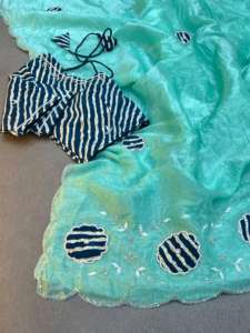 ส่าหรีผ้าไหมที่สวยงามนุ่มสีทองบดสไตล์ทันสมัยทันสมัยทันสมัยพร้อมผ้าพันผมตัดด้วยมือก้นดาน่าสำหรับงานปาร์ตี้ทุกโอกาส - Product Image 2