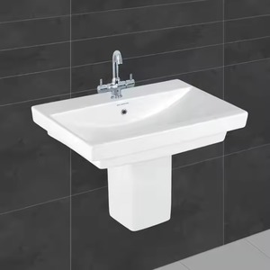 Lavabo sanitario de cerámica, producto de baño de medio pedestal, excelente calidad, precio barato, mezclador de agua para lavado a mano, semi fregadero - Product Image 3