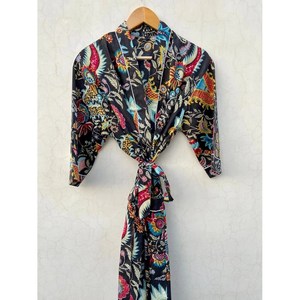 Robe Kimono en Coton Imprimée à la Main Style Bohème Taille Unique, Respirante et Légère pour l'Été et les Loisirs - Product Image 4