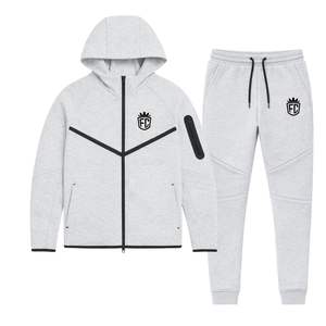 Conjunto Deportivo para Hombre, Chaqueta con Capucha y Cremallera Completa, Pantalones Deportivos, Estilo Windrunner, Color Gris Jaspeado, para Entrenamiento Atlético - Product Image 1