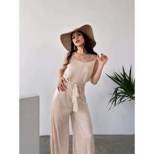 Mono de cintura alta con tirantes y cinturón, estilo casual transpirable - Product Image 2